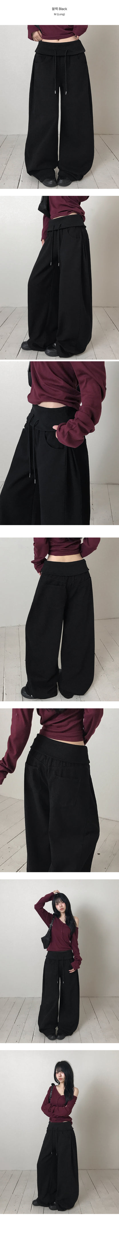 26fw [3 short length/snap button] Waffin folding side pintock wide long pants