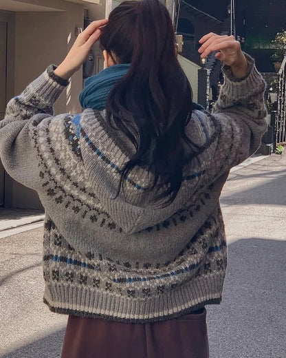 (BF NEW IN) Nordic Pattern Cardigan with Hood