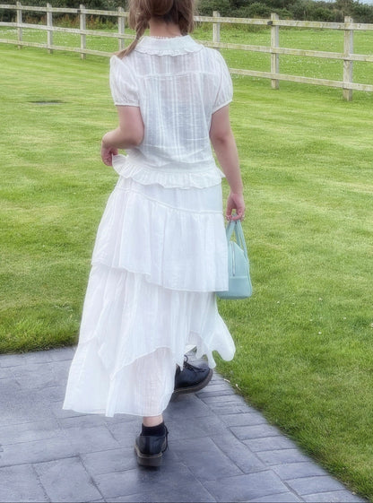 Luka Pleated Flare Skirt – Sheer Layered with Banded Waist (2 Colours)