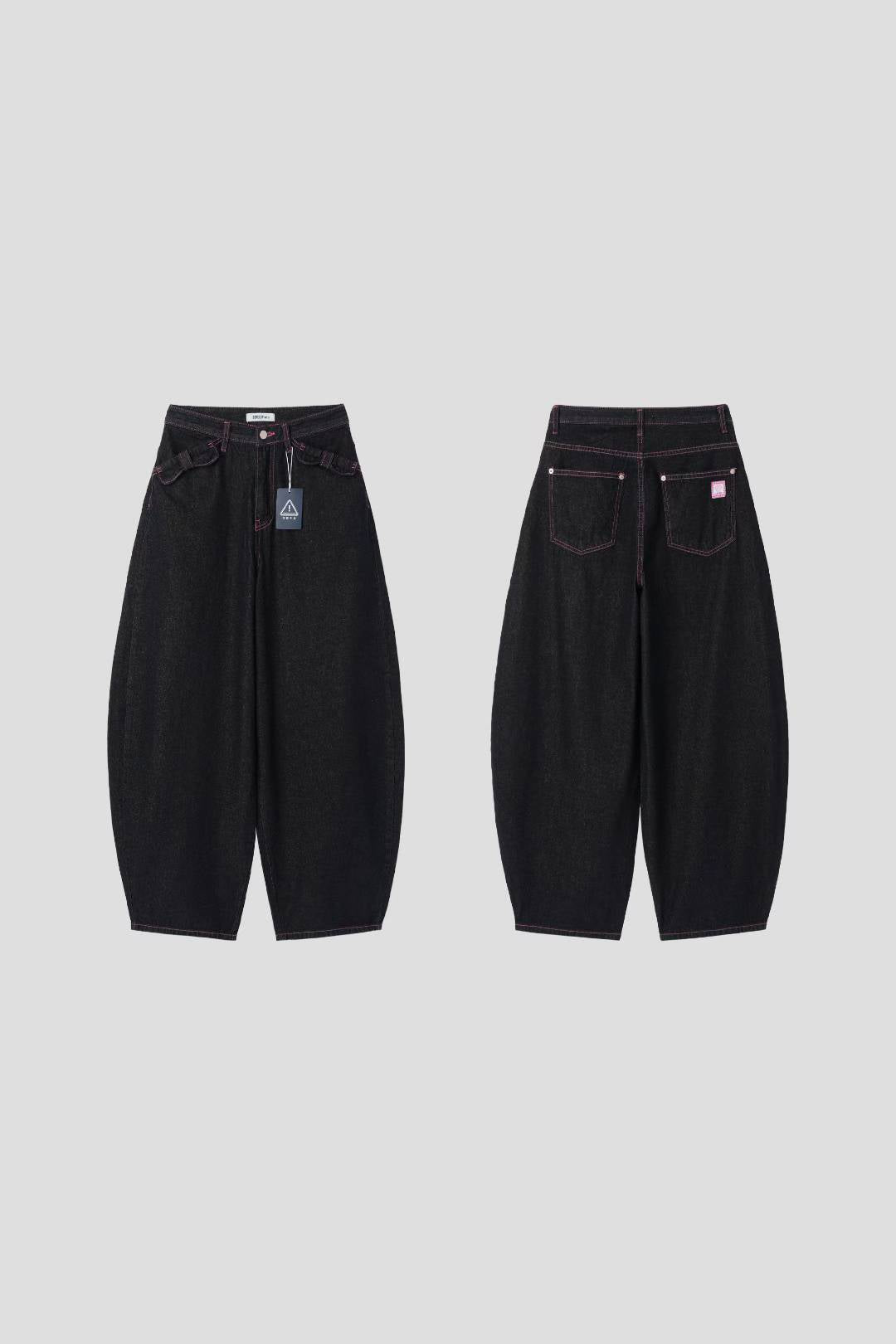 (Preorder) Pink threads Wide Denim Ribbon Balloon Jeans