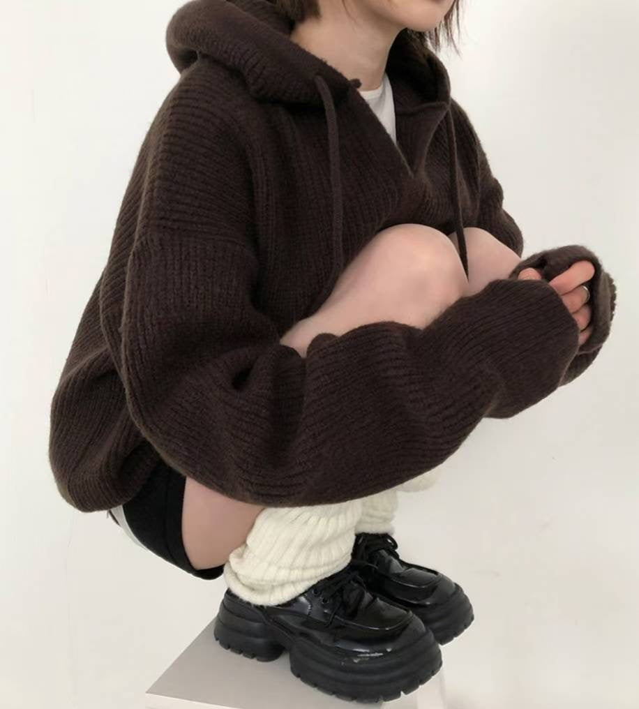 （DEC NEW) Hand Warmer Winter Honeycomb Knit Hoodie