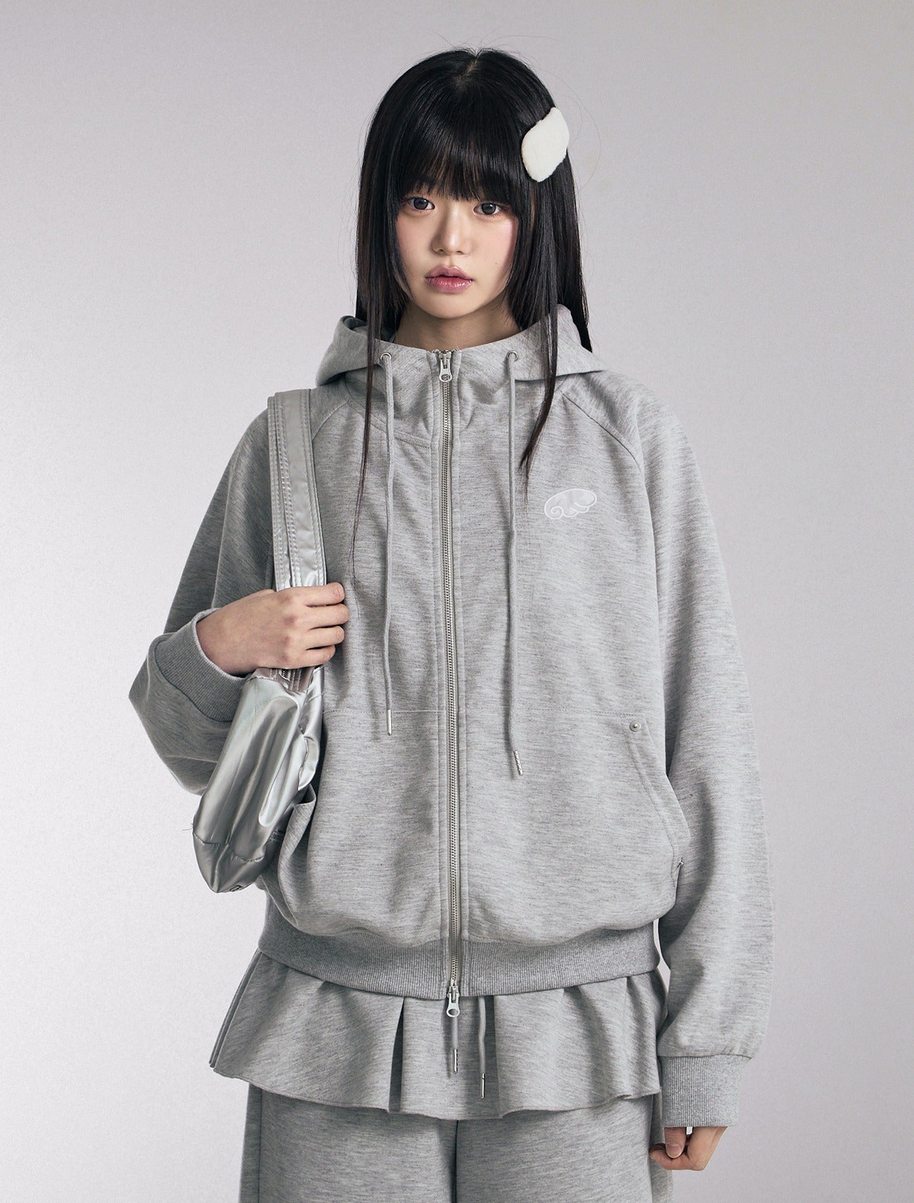 [LOOXP MADE]Angel embroidery patch high neck overfit hooded zip-up