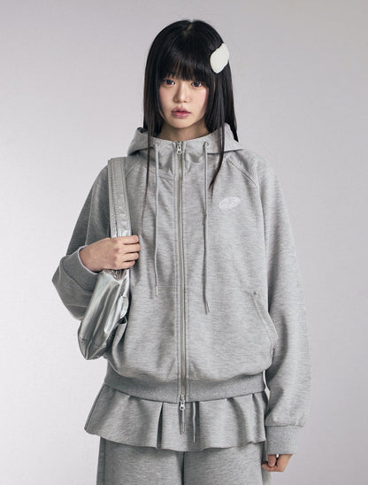 [LOOXP MADE]Angel embroidery patch high neck overfit hooded zip-up