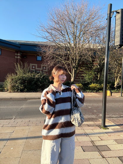 (Limited Stock) Unisex Collar Brush Striped Knitwear