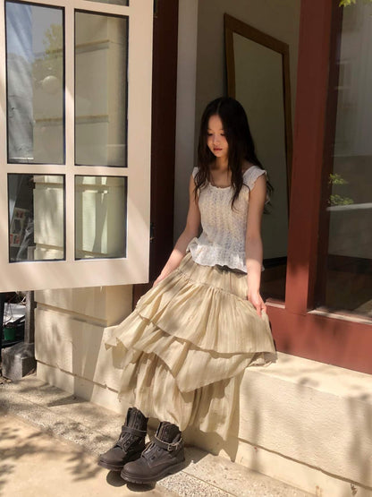 Luka Pleated Flare Skirt – Sheer Layered with Banded Waist (2 Colours)