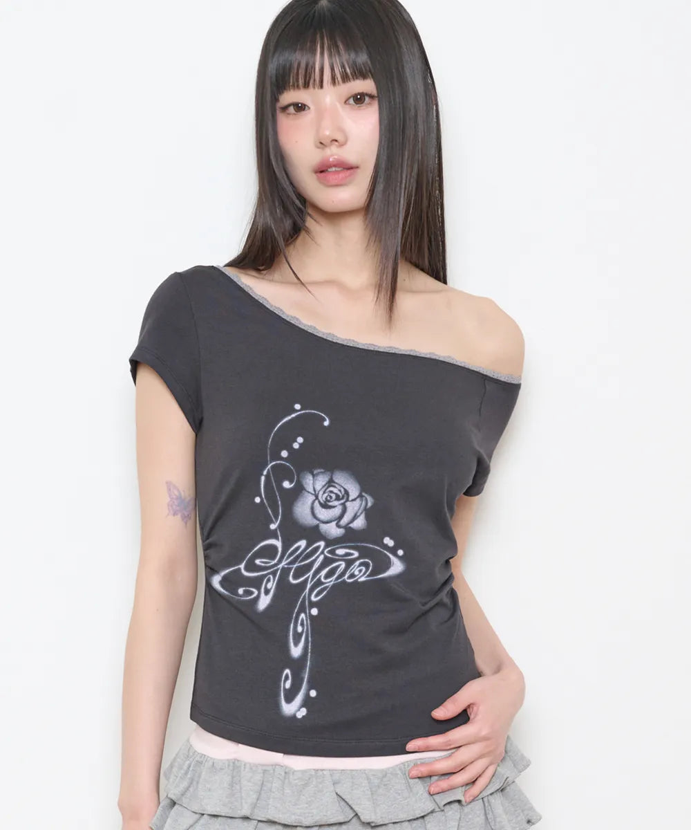 Musinsa Sale till 23/6! [ILLIGO] Seoljin's Pick Saeso Floral One-Shoulder Shirred Top (3 Colours)