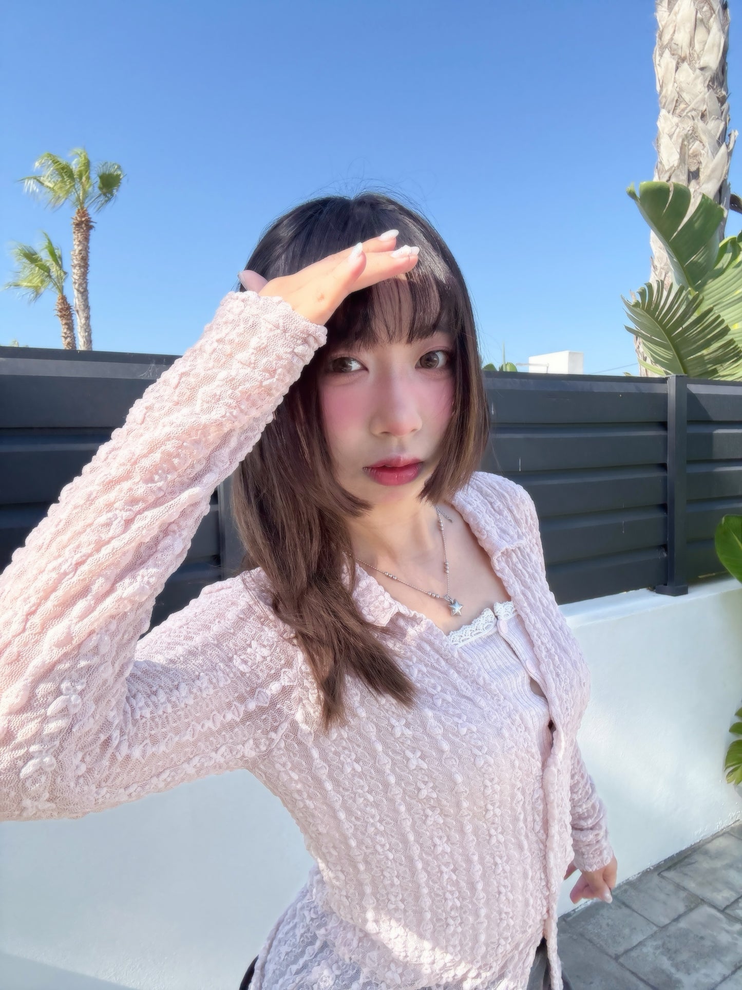 Angelique Sheer Lace Cardigan Top 4 Season (Pink)