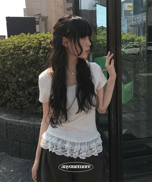 [anyonemore MADE] Lace Frill Can Can Short Sleeve T-shirt