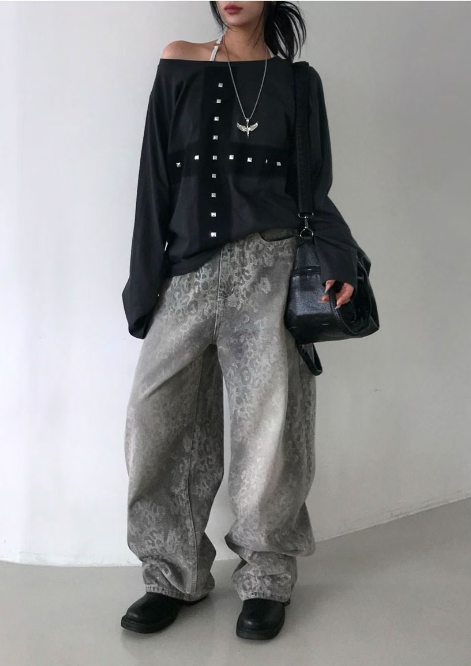 [OOTJ] Karina Pants Same Brand! Unisex Icy Washing Leopard Wide Denim Pants