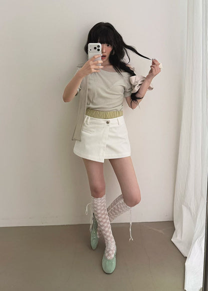 High End Mesh Asymmetrical Bow Off Shoulder Top(2Colours)