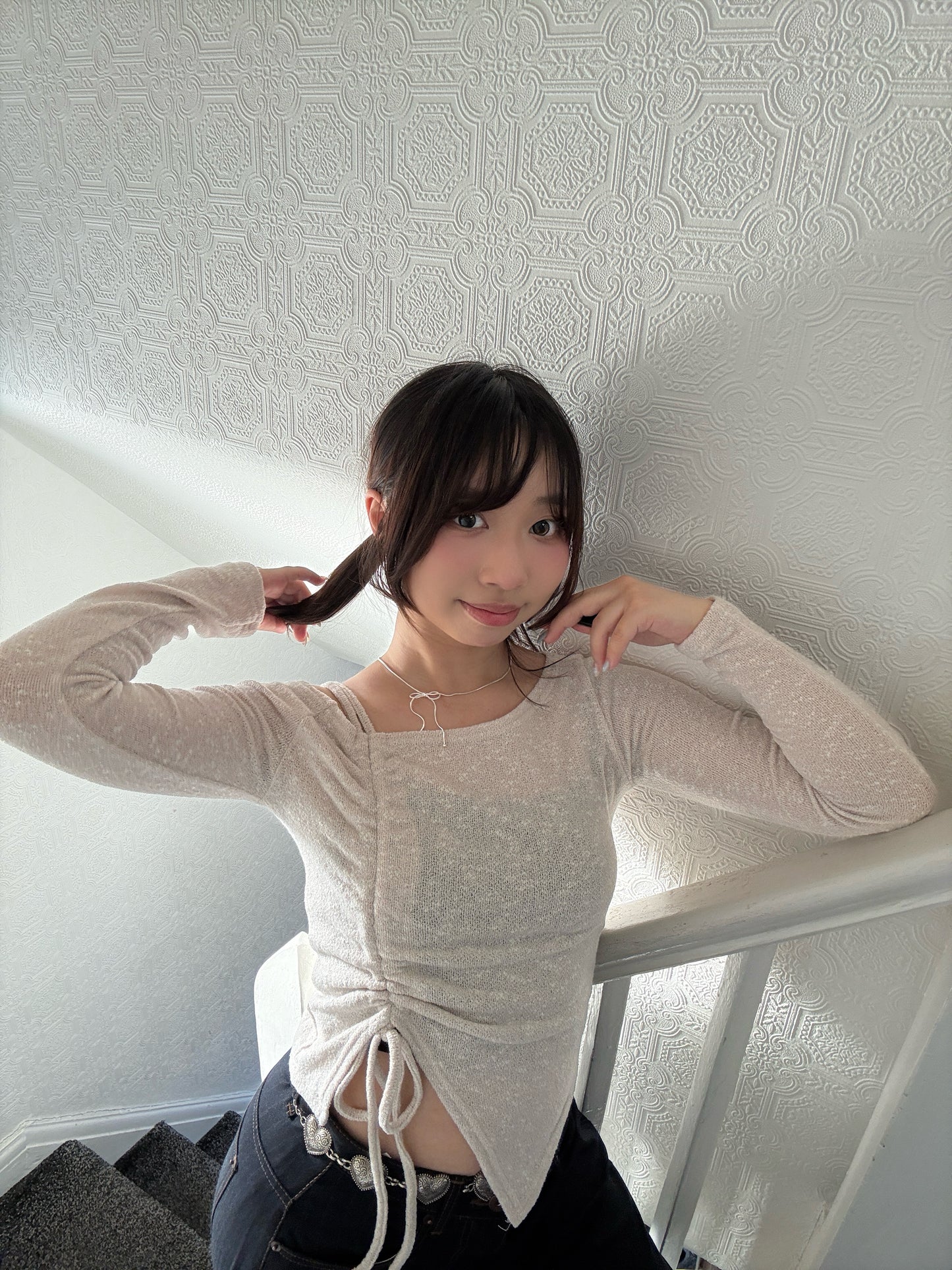 Unbalanced Ribbon Knit Strap Top
