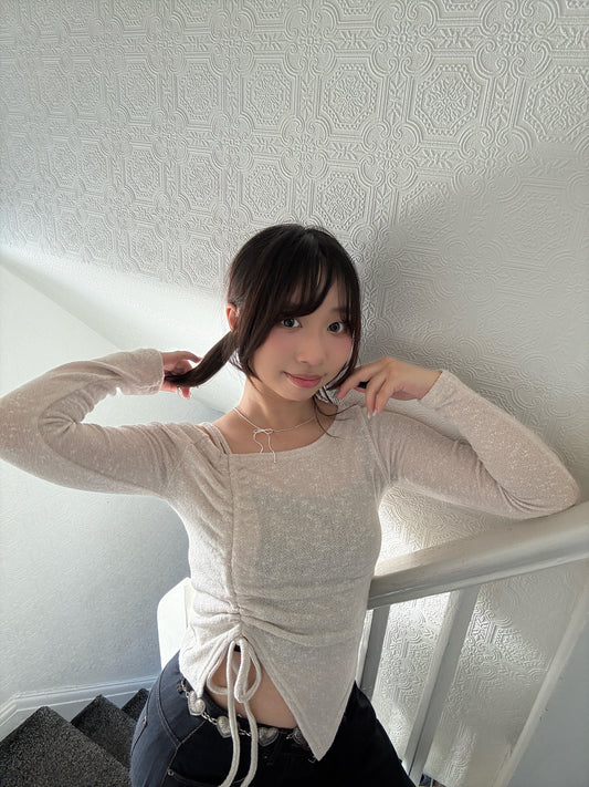 Unbalanced Ribbon Knit Strap Top