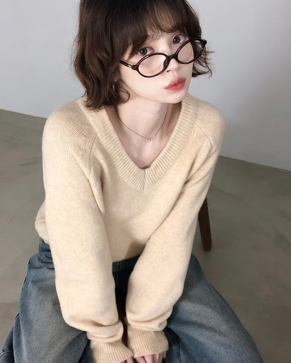 V neck Wool Blend Spring knitwear