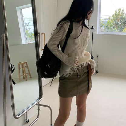 (BF NEW IN) V-neck Knit Wool Mesh Long Sleeve T-shirt