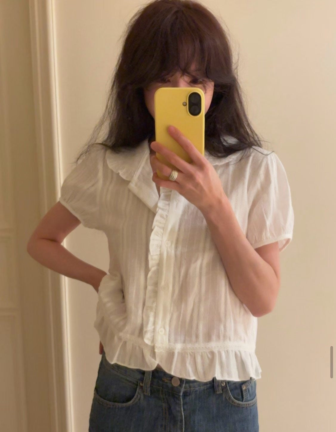 Dolly Button Up Layered Frill Collar Short Sleeve Blouse