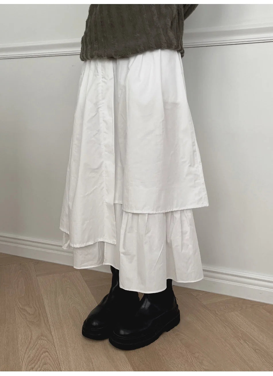 Cross Layered Pleated Long Skirt