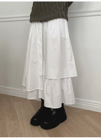 Cross Layered Pleated Long Skirt