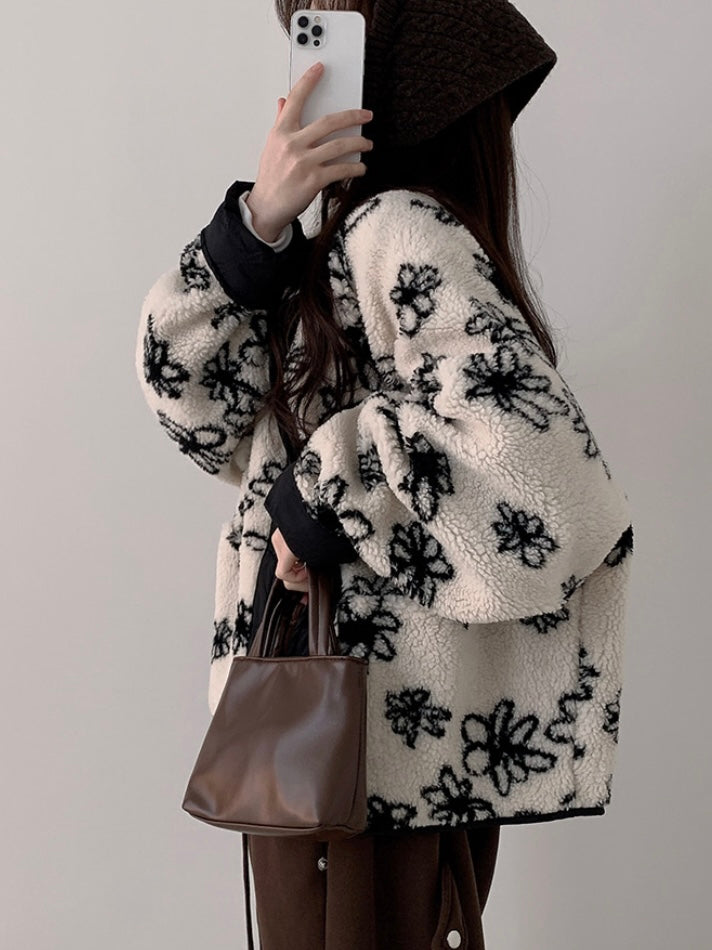 Reversible Flower Dumping Windbreaker Fleece Jacket