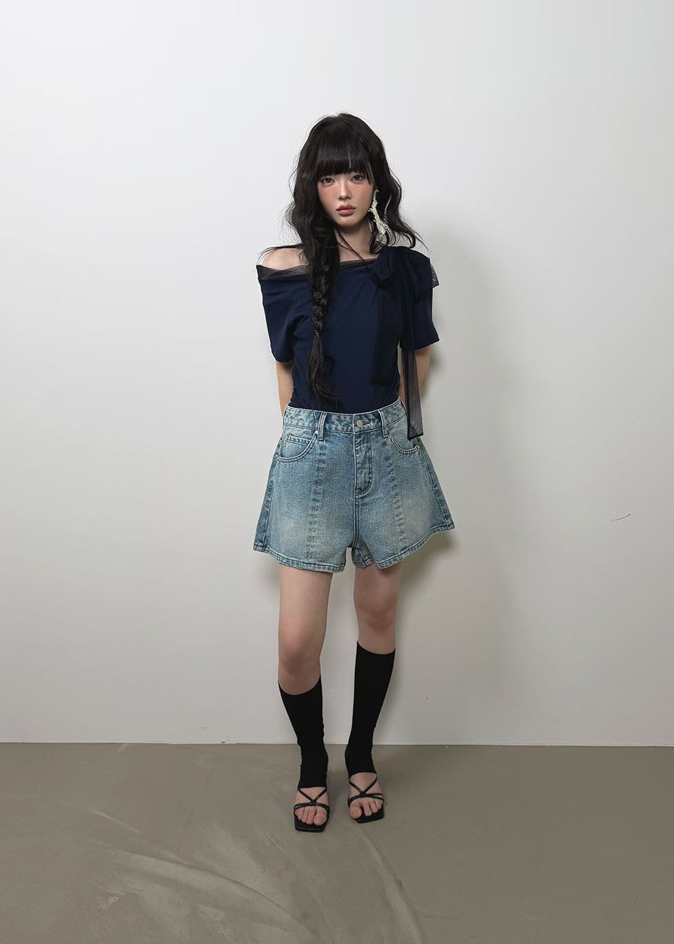 High End Mesh Asymmetrical Bow Off Shoulder Top(3Colours)