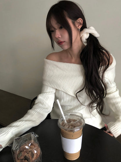 Two Collar Off Shoulder Knit Top