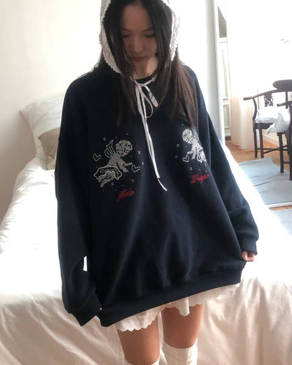 (DEC NEW) Cupid embroidered fleece-lined winter sweatshirt