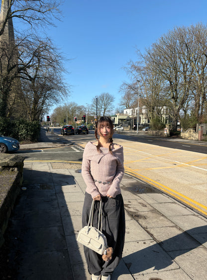 Two Collar Off Shoulder Knit Top