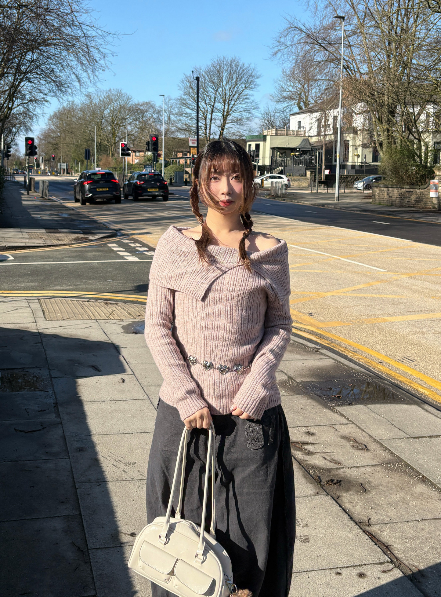 Two Collar Off Shoulder Knit Top