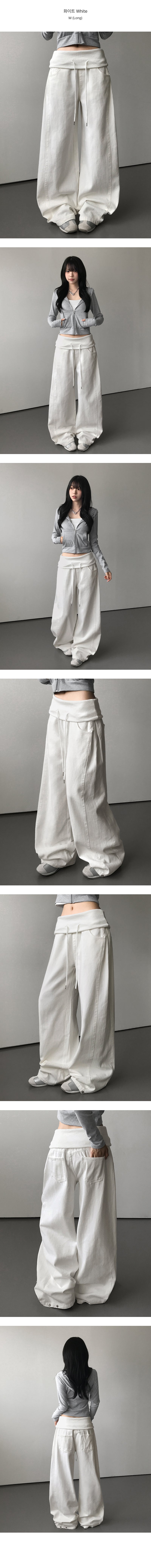 26fw [3 short length/snap button] Waffin folding side pintock wide long pants