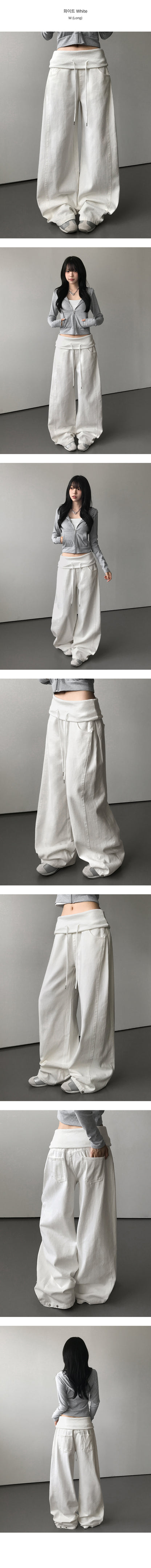 26fw [3 short length/snap button] Waffin folding side pintock wide long pants