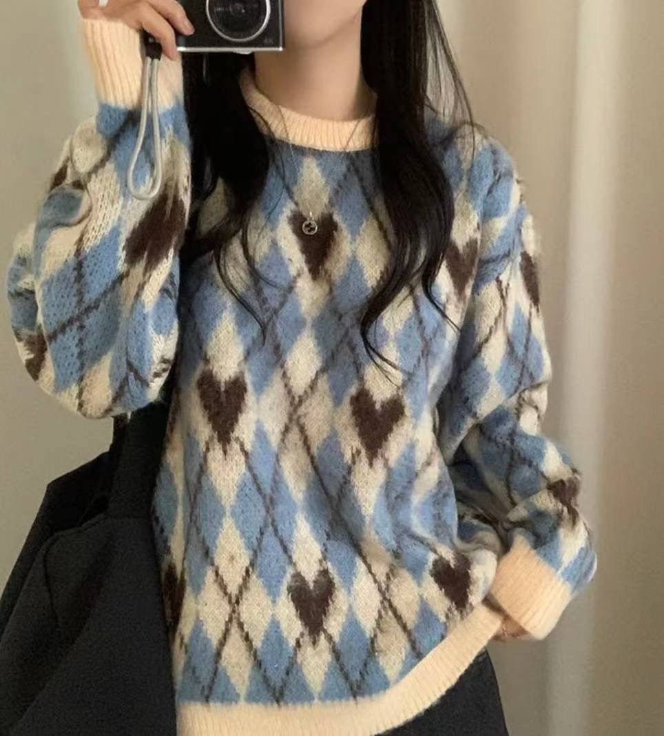 (BF NEW IN) Christmas Vibe Heart Check Knit