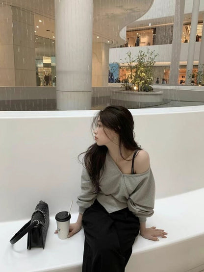Off shoulder 3 way sweatshirt (Grey)