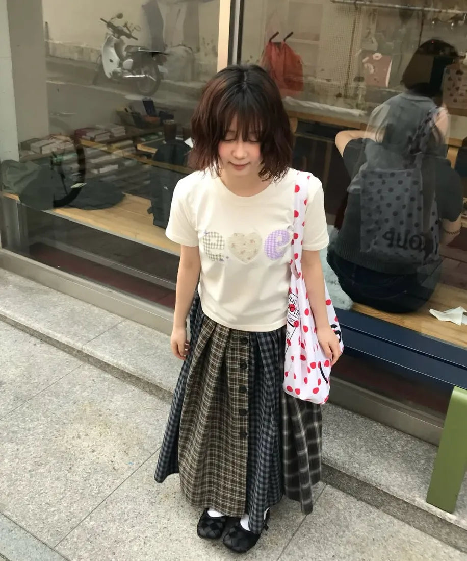 [Ambler] Check Flower Graphic Short Sleeve T-shirt (Oversized/Crop/3 Colours)