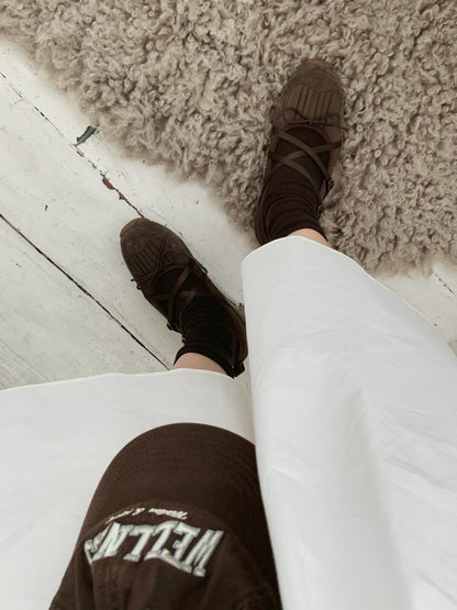 Fringe Ribbon Sneakers (Brown)