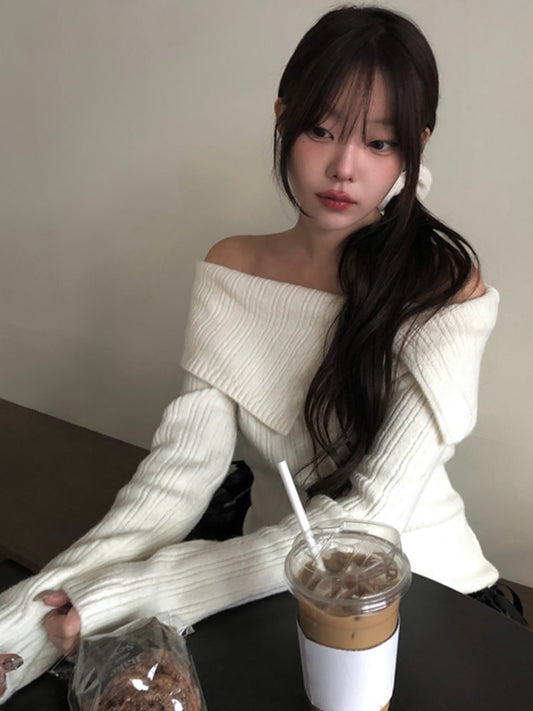 Two Collar Off Shoulder Knit Top