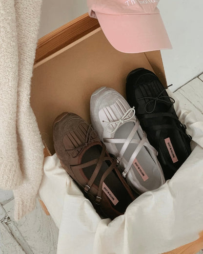 Fringe Ribbon Sneakers (Grey)