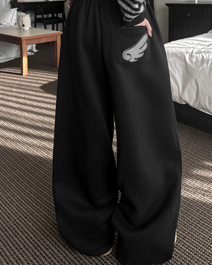 [LOOXP MADE] Sheepskin Short & Long Angel Embroidery Cut-Line Banding Wide Training Long Pants