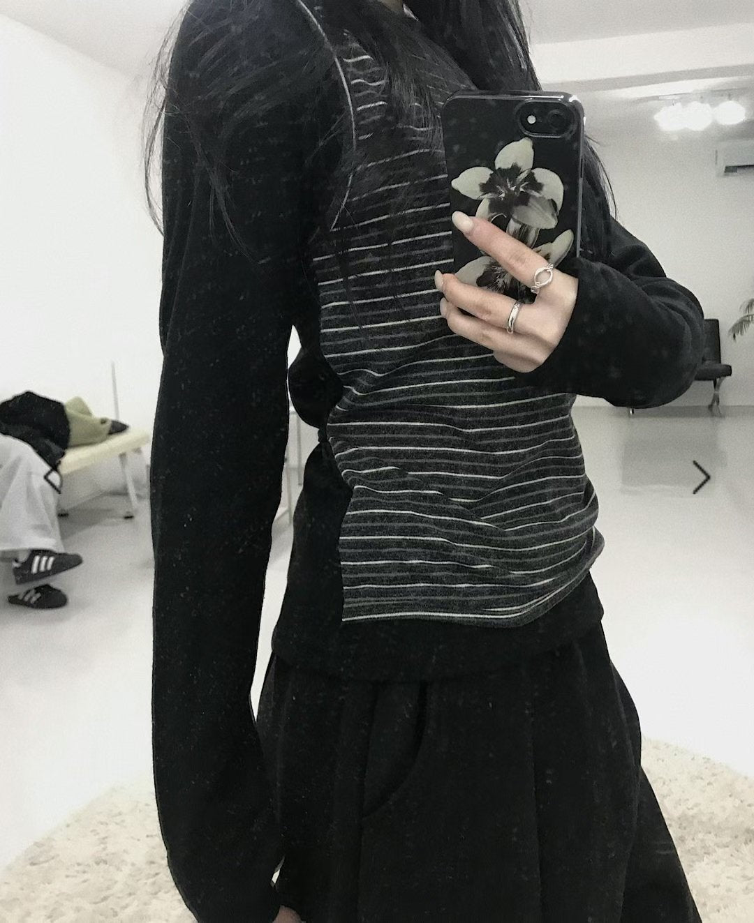 Striped Fake Two Piece Long Sleeve Tie Tee