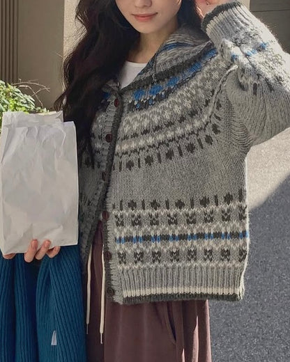 (BF NEW IN) Nordic Pattern Cardigan with Hood