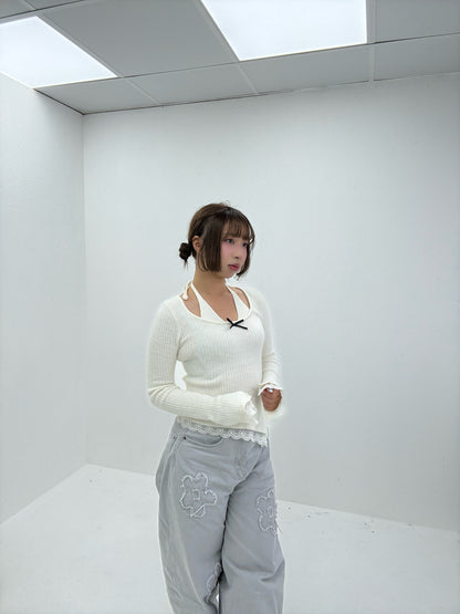 (Preorder) Halter Ribbon Lace Knit
