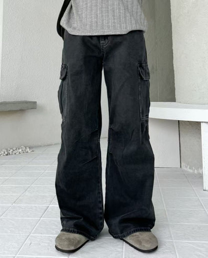 (Preorder) Unisex Men Deep-dyed Parachute Cargo Jeans