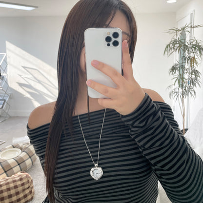 [Grumpy Stuff] Twinkle Heart Clock Long Necklace