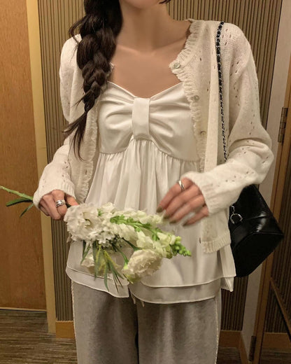 Super Cute!! Ribbon Chest Design Cami Top