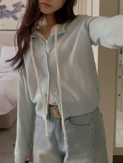 Spring Candy Round Neck Basic Mohair Cardigan