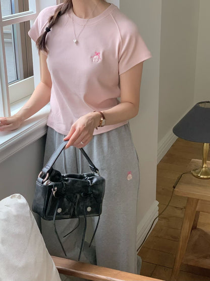 Black Designer Brand Ribbon Leather Shoulder Bag (Large/Mini)