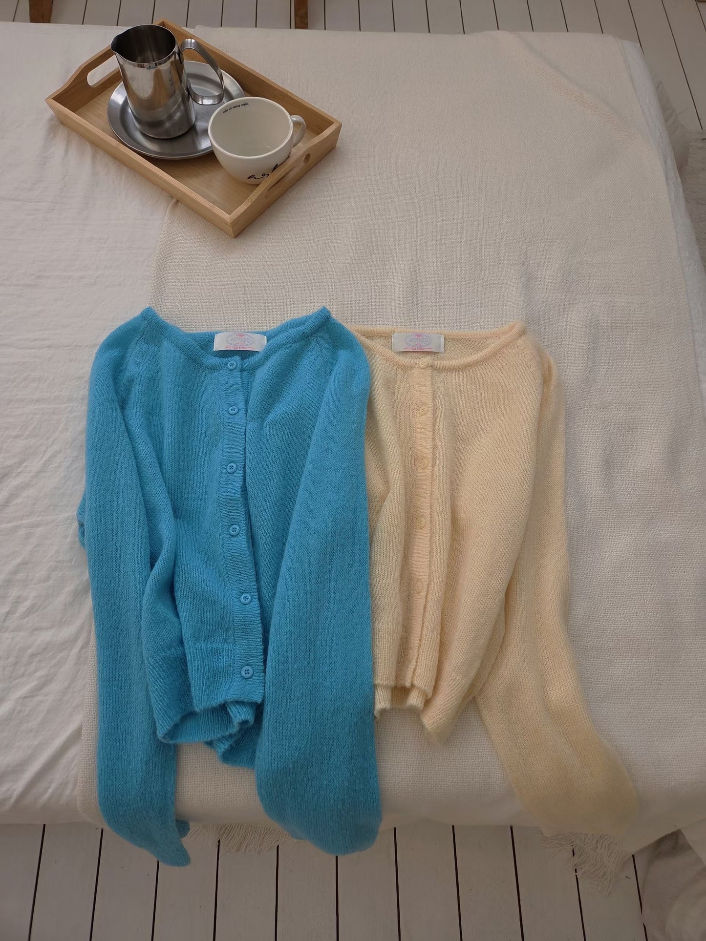 Spring Candy Round Neck Basic Mohair Cardigan