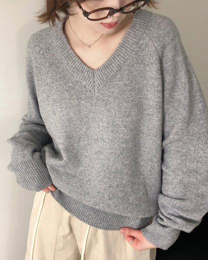 V neck Wool Blend Spring knitwear