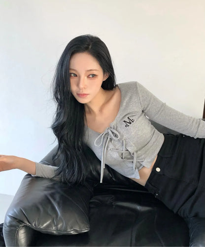 Brand Week Sale -07.13 [Mucent] Maring Eyelet Lace Up Corset Long Sleeve Tee (3 Colours)