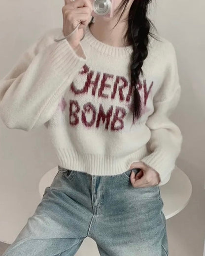 (DEC NEW) Round Neck Cherry Bomb Short Brush Knit