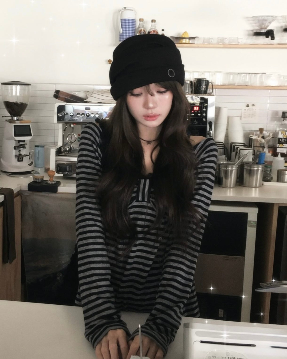 Ribbon Chest Design Off Shoulder Striped Top