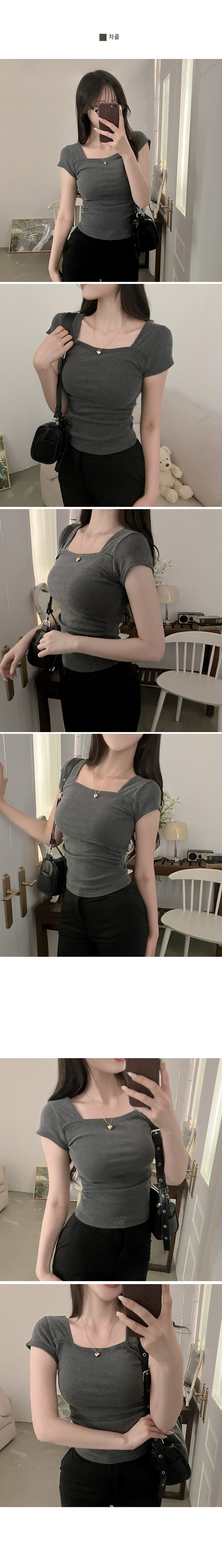 Mint Pick! Daily Hero Square Neck Waisted Side Shirring Short Sleeve T-shirt (4 Colours)